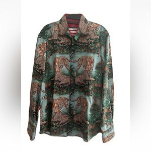 Claudio Lugli Couture Cheetah Leopard Long Sleeve Button Down Shirt Size Large